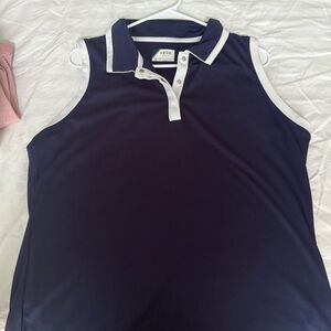 Izod Dark Blue Sleeveless Polo with White Accents